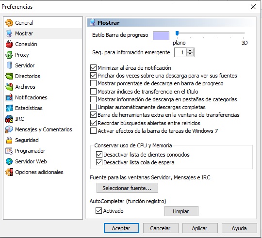 Emule Opciones Mostrar Emule Opciones Mostrar